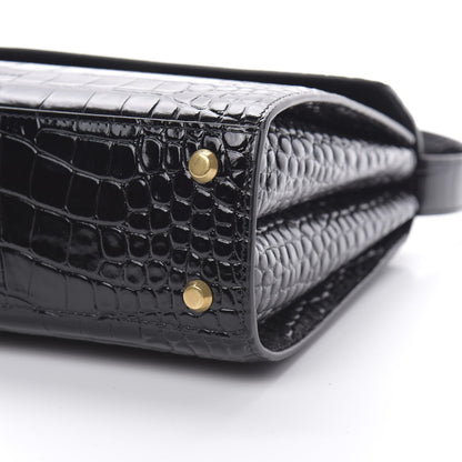 Balenciaga Shiny Calfskin Graffiti Logo Crocodile Embossed Medium Ghost Shoulder Bag Black White 10 of 10