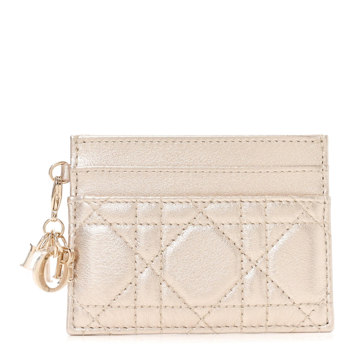 Christian Dior Metallic Calfskin Cannage Lady Dior Freesia Card Holder Gold 1 of 8