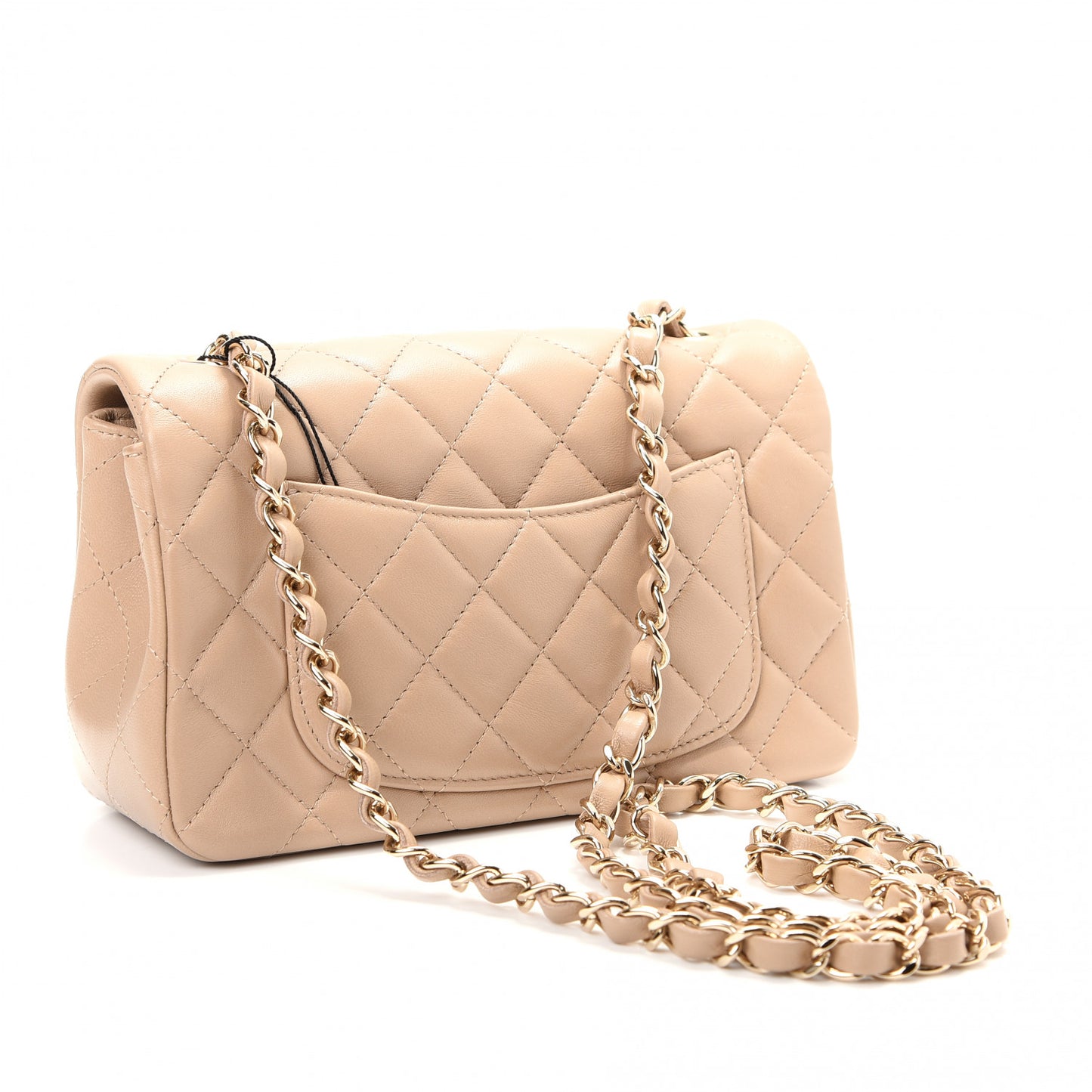 Lambskin Quilted Mini Rectangular Flap Dark Beige