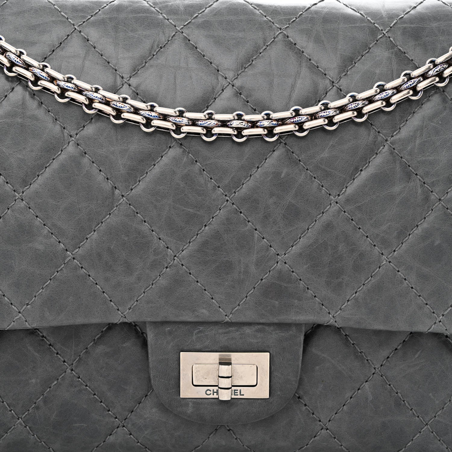 Chanel Aged Calfskin Quilted 50th Anniversary 2.55 Reissue Flap 226 Grey 9 of 12