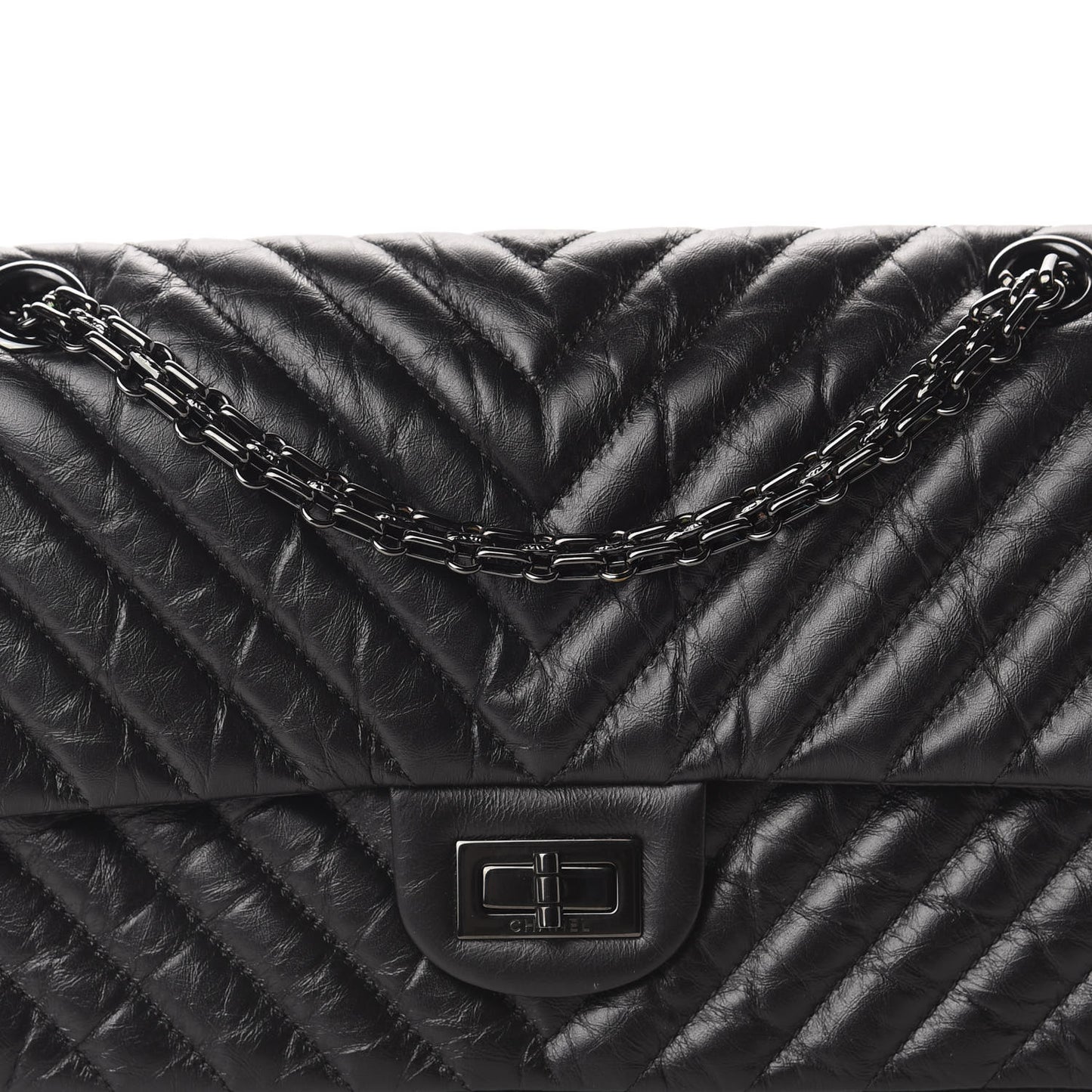 Aged Calfskin Chevron Quilted 2.55 Reissue 225 Flap So Black