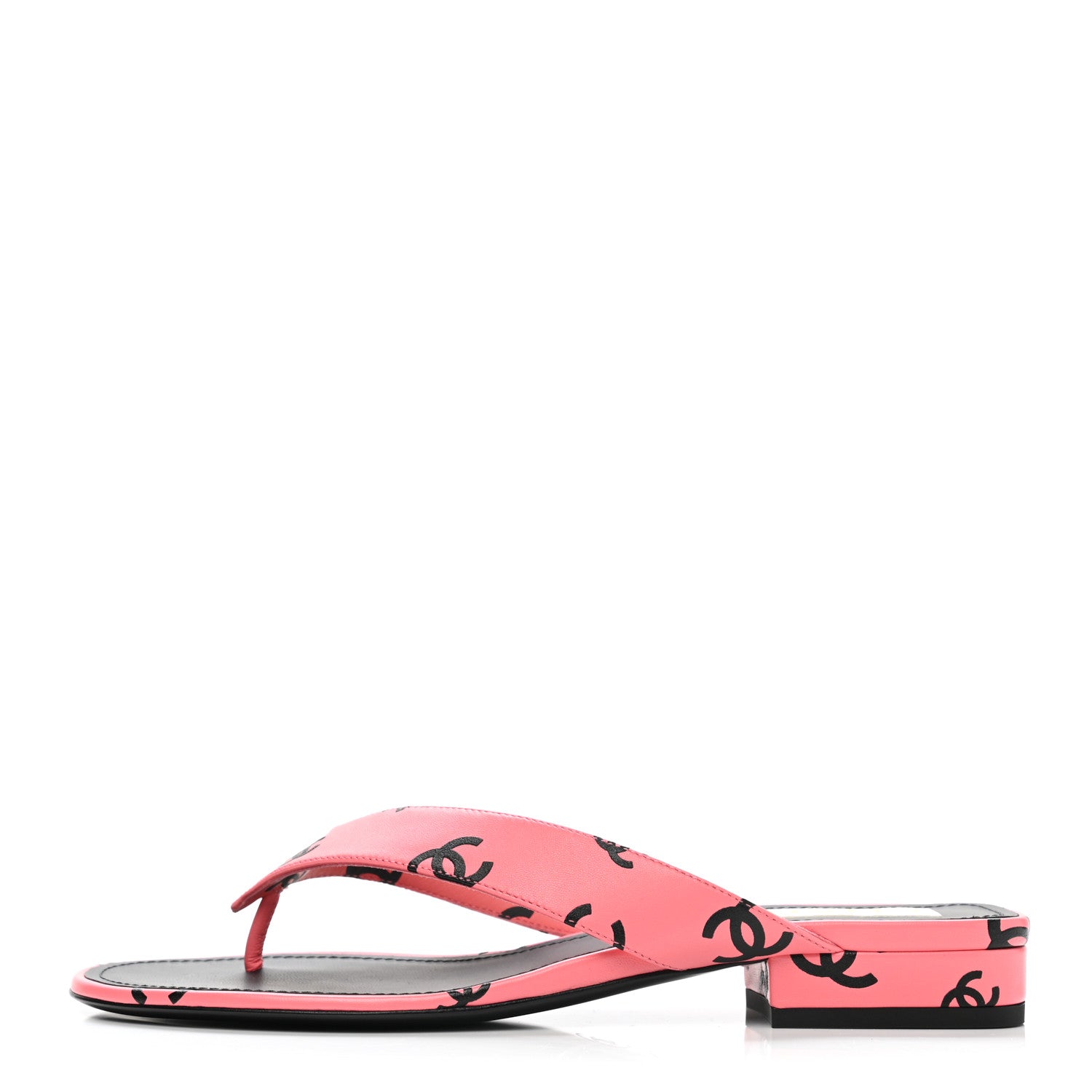 Chanel Lambskin Printed CC Thong Sandals 38 Pink Black 1 of 9