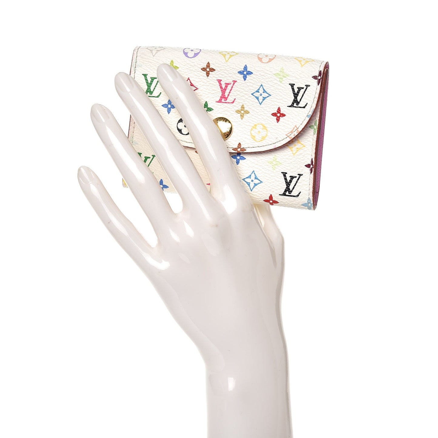 Monogram Multicolor Business Card Holder White Litchi