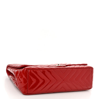 Chanel Patent Chevron Quilted Maxi Single Flap Red 4 of 12
