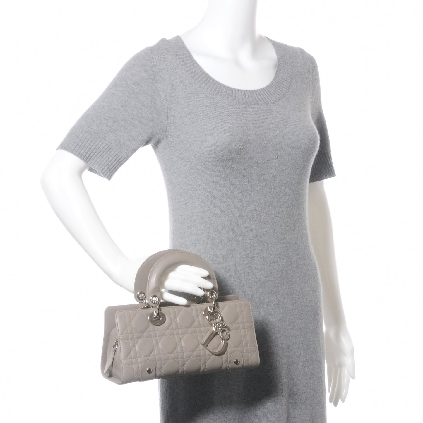 CHRISTIAN DIOR Cannage Quilted Soft Lady Dior East West Bag Taupe