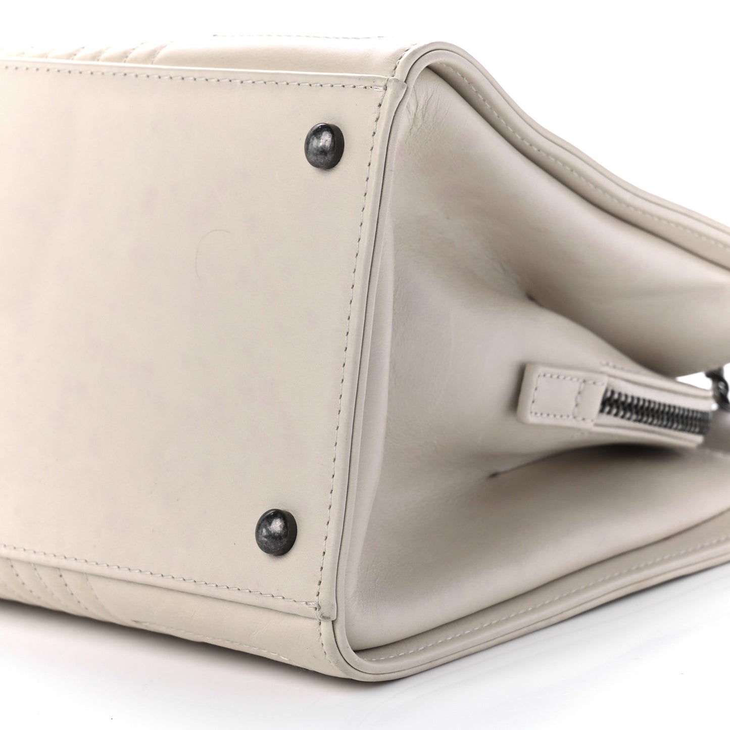 Glazed Calfskin Quilted Korean Garden Tote Off White