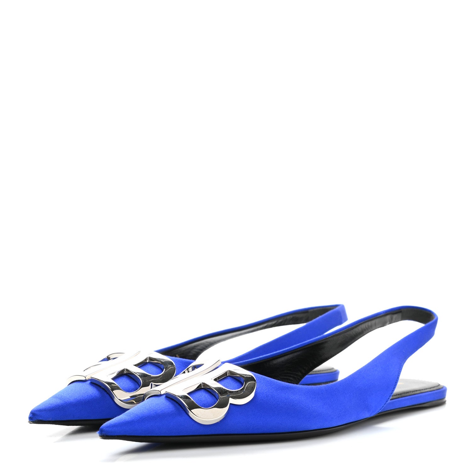 Balenciaga Satin BB Knife Pointy Toe Slingback Flats 36.5 Bleu 3 of 8