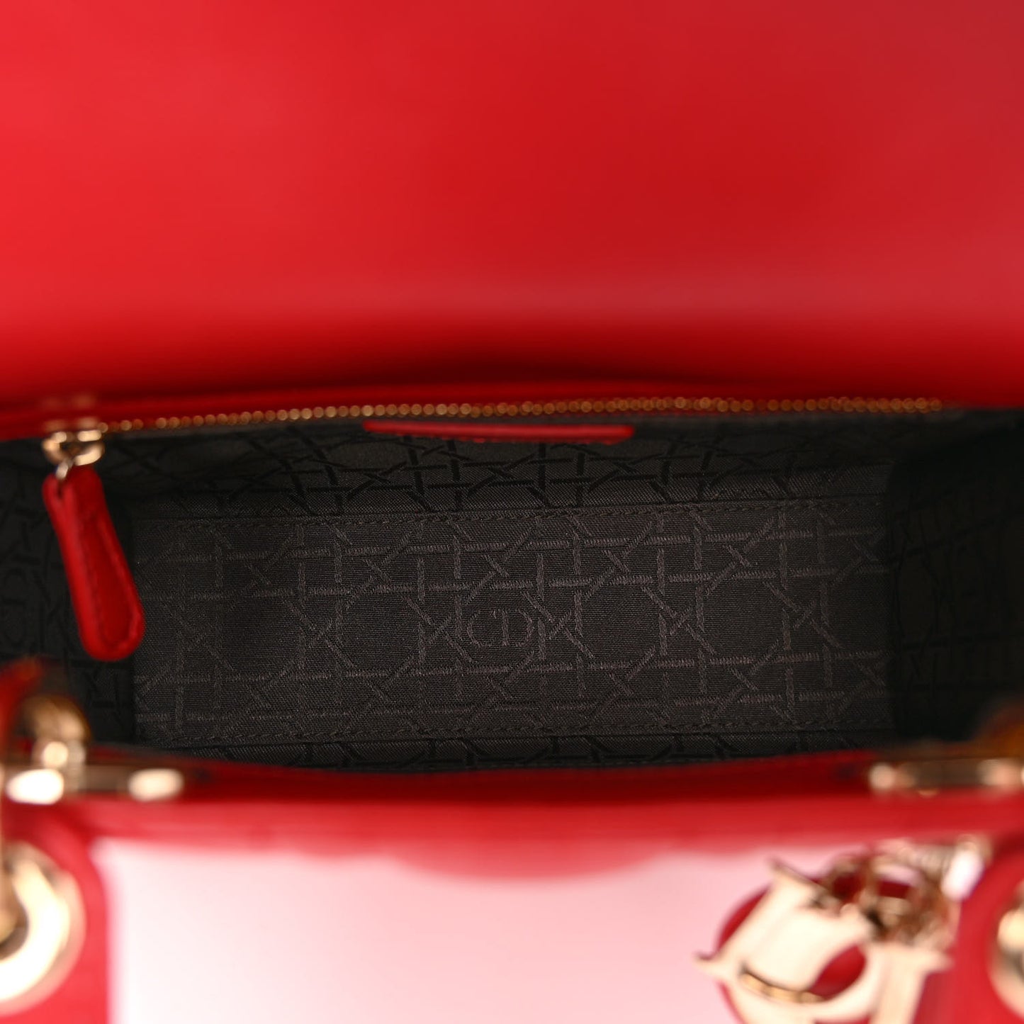 CHRISTIAN DIOR Lambskin Cannage Small Lucky Badges My Lady Dior Red