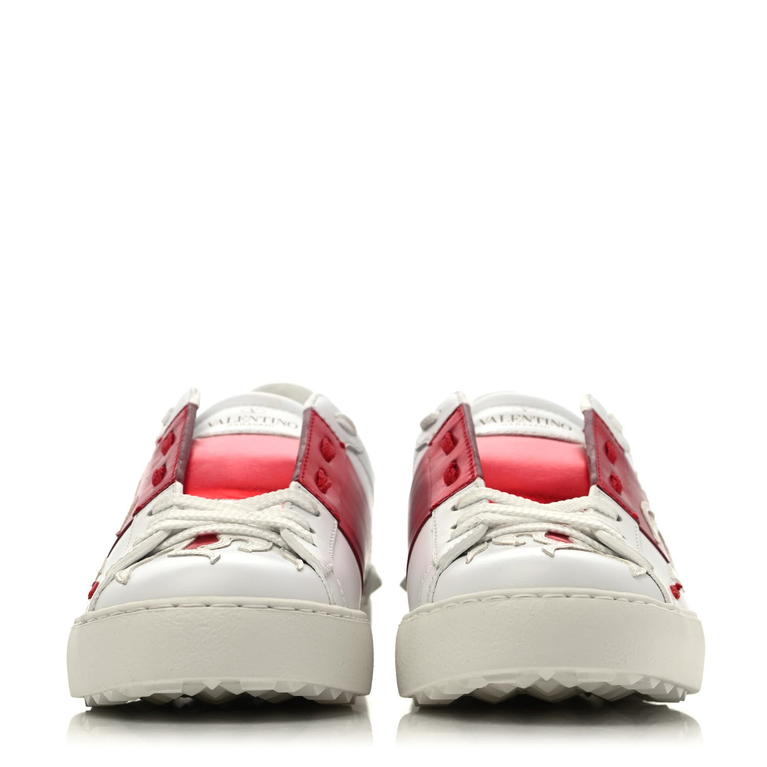 Valentino Garavani Metallic Calfskin Flames Womens Rockstud Open Sneakers 37 White Red 2 of 4