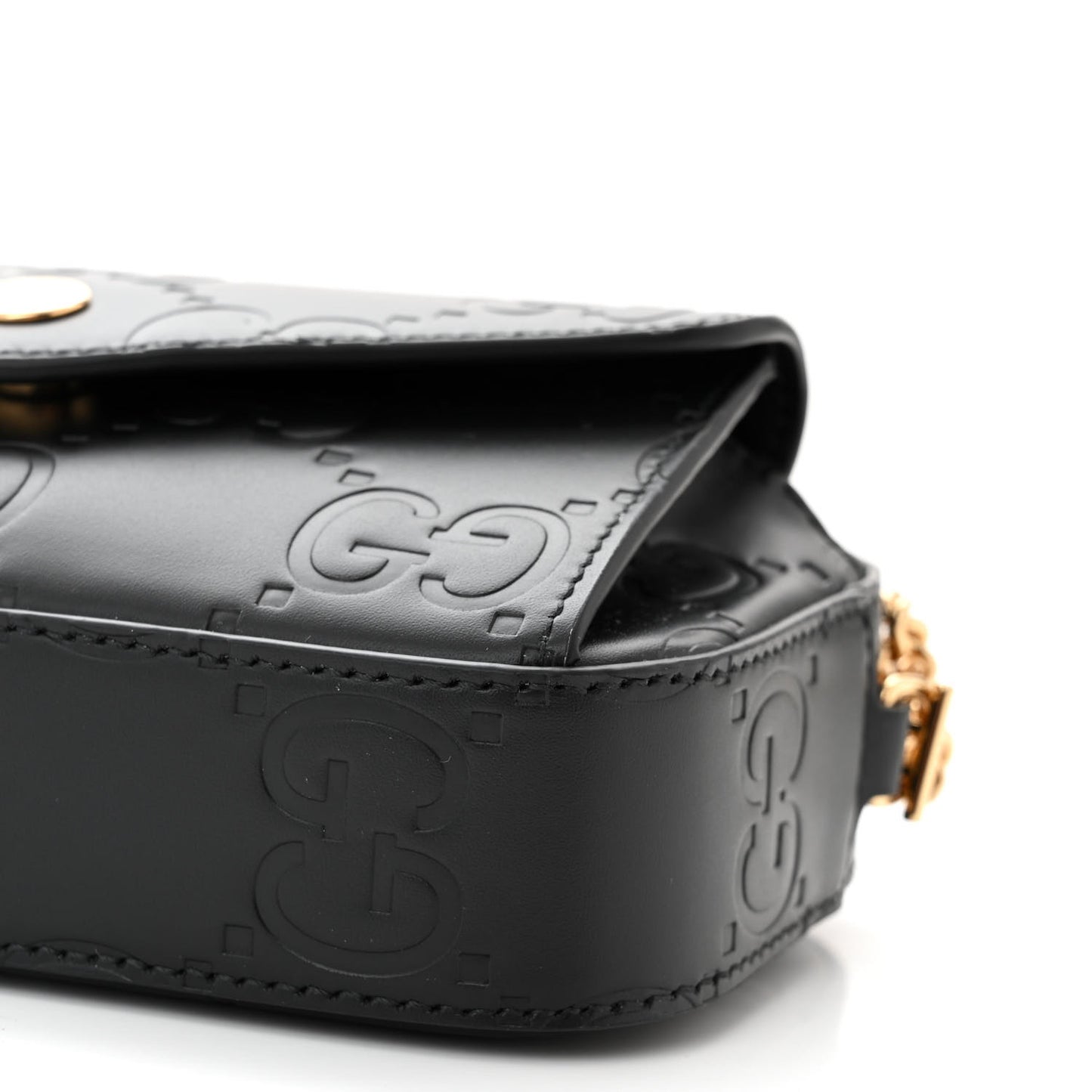 Calfskin GG Super Mini Debossed Chain Wallet Black