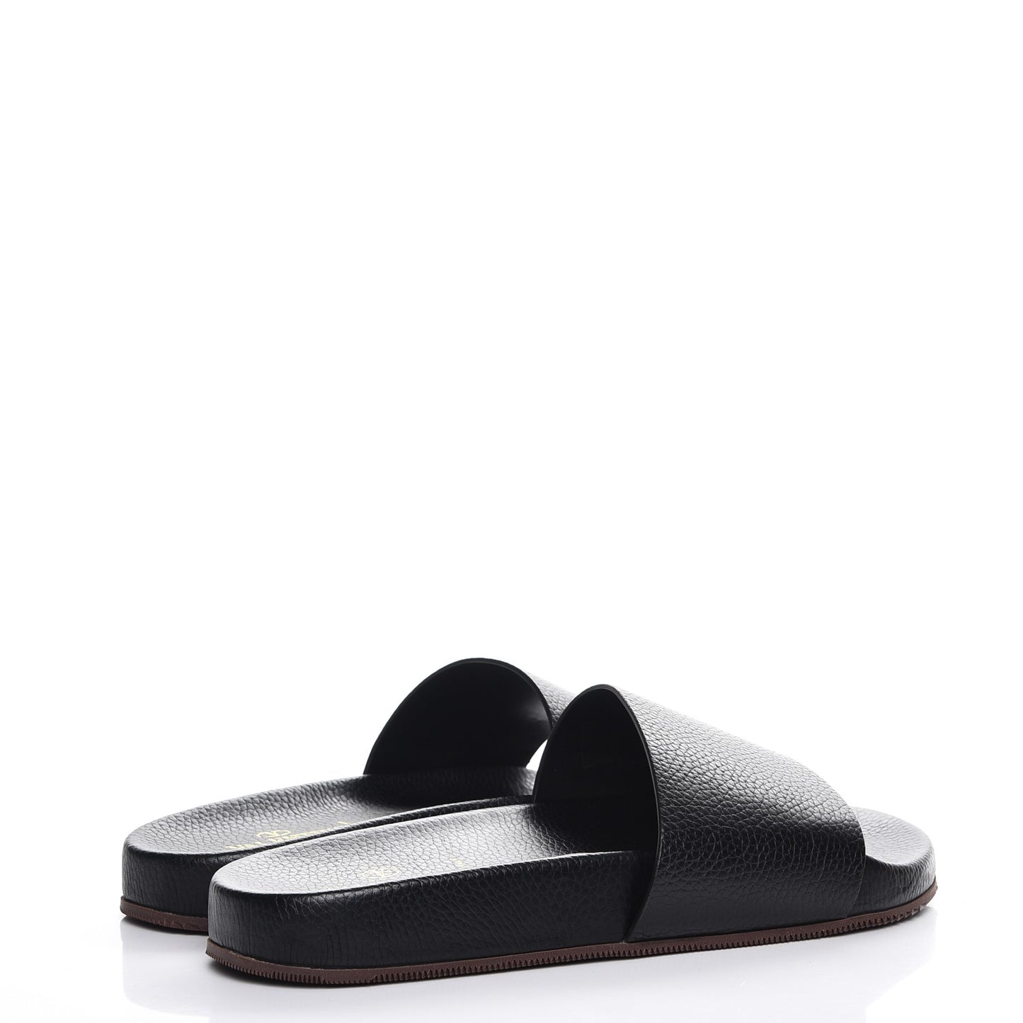 Mens Grained Calfskin Wide Strap Pool Slide Sandals 43 Black