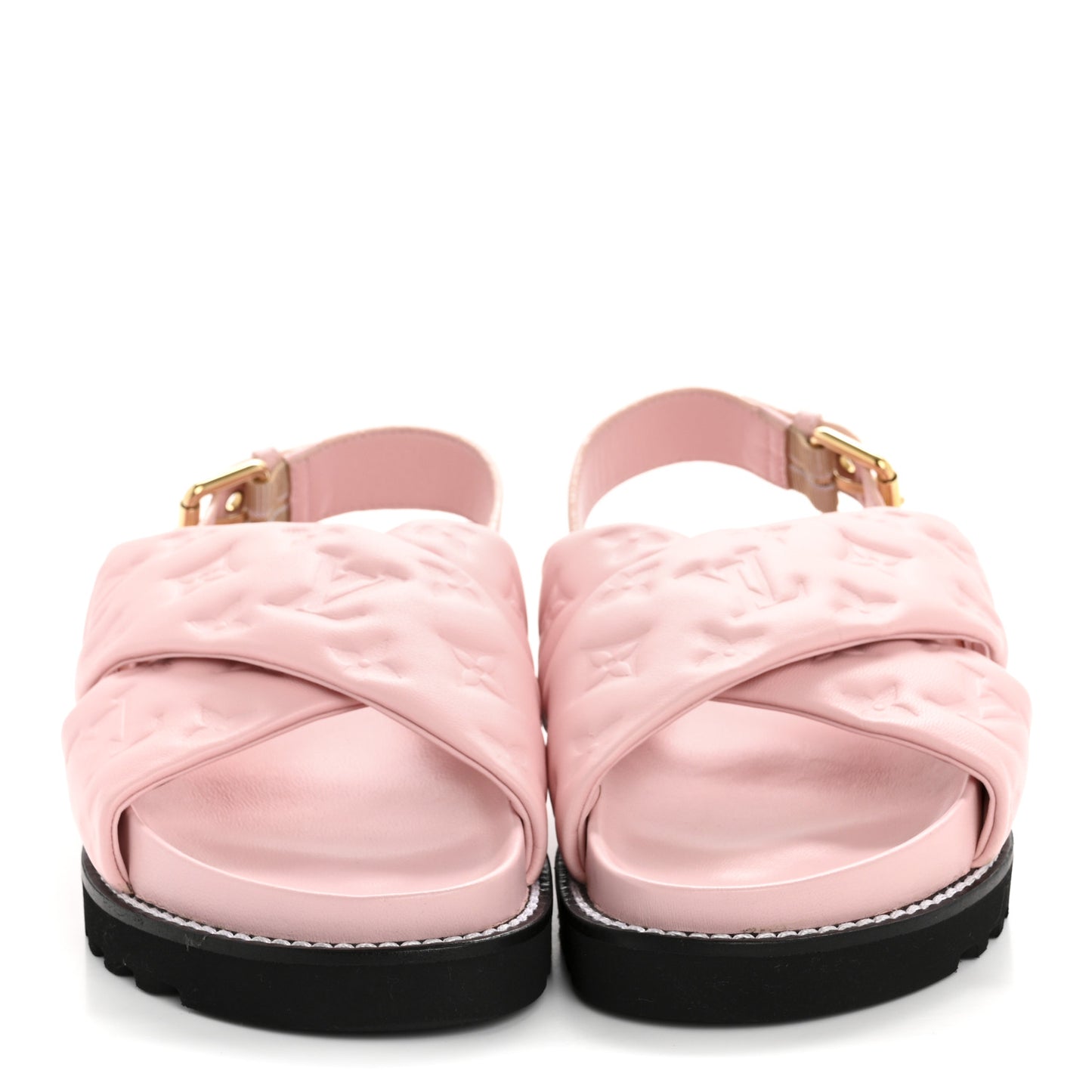 Lambskin Monogram Embossed Paseo Flat Comfort Sandals 37.5 Rose Clair