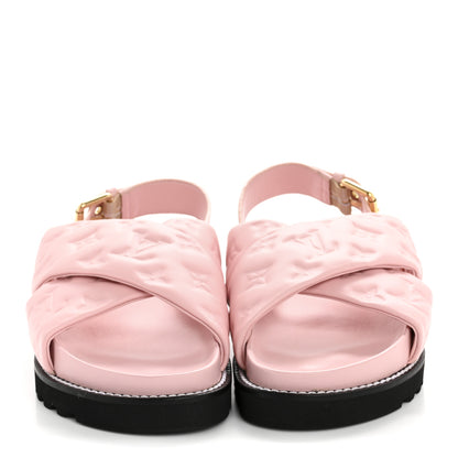 Louis Vuitton Lambskin Monogram Embossed Paseo Flat Comfort Sandals 37.5 Rose Clair 6 of 18