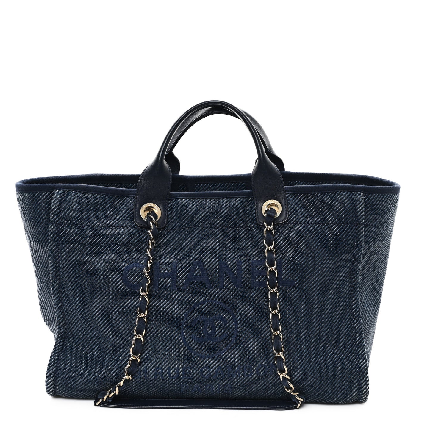 Mixed Fibers Calfskin Medium Deauville Tote Navy Blue