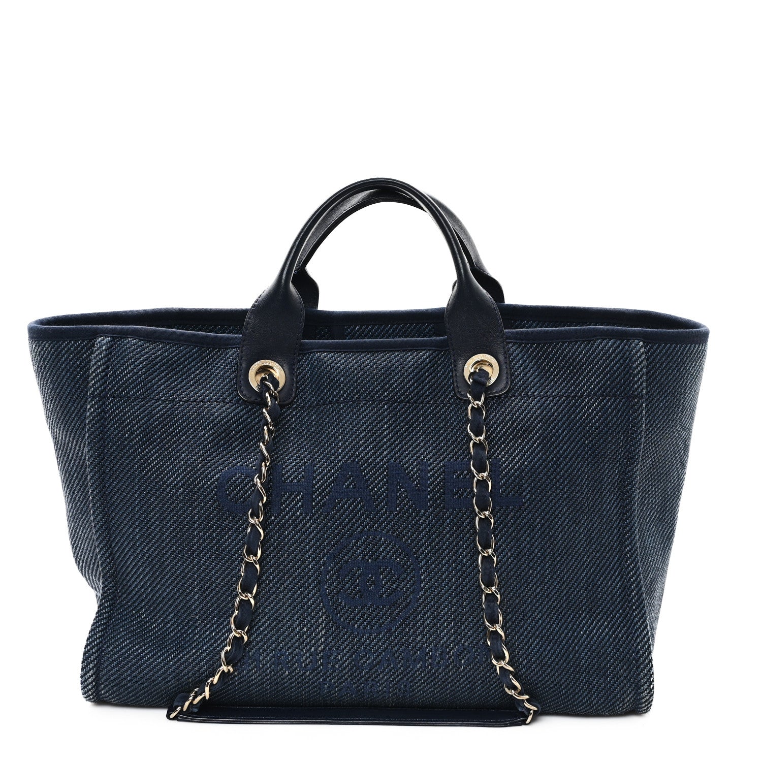 Chanel Mixed Fibers Calfskin Medium Deauville Tote Navy Blue 1 of 11