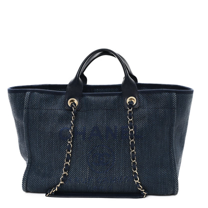 Chanel Mixed Fibers Calfskin Medium Deauville Tote Navy Blue 1 of 11