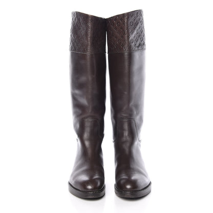 Louis Vuitton Calfskin Embossed Monogram Knee High Riding Boots 37 Brown 2 of 15