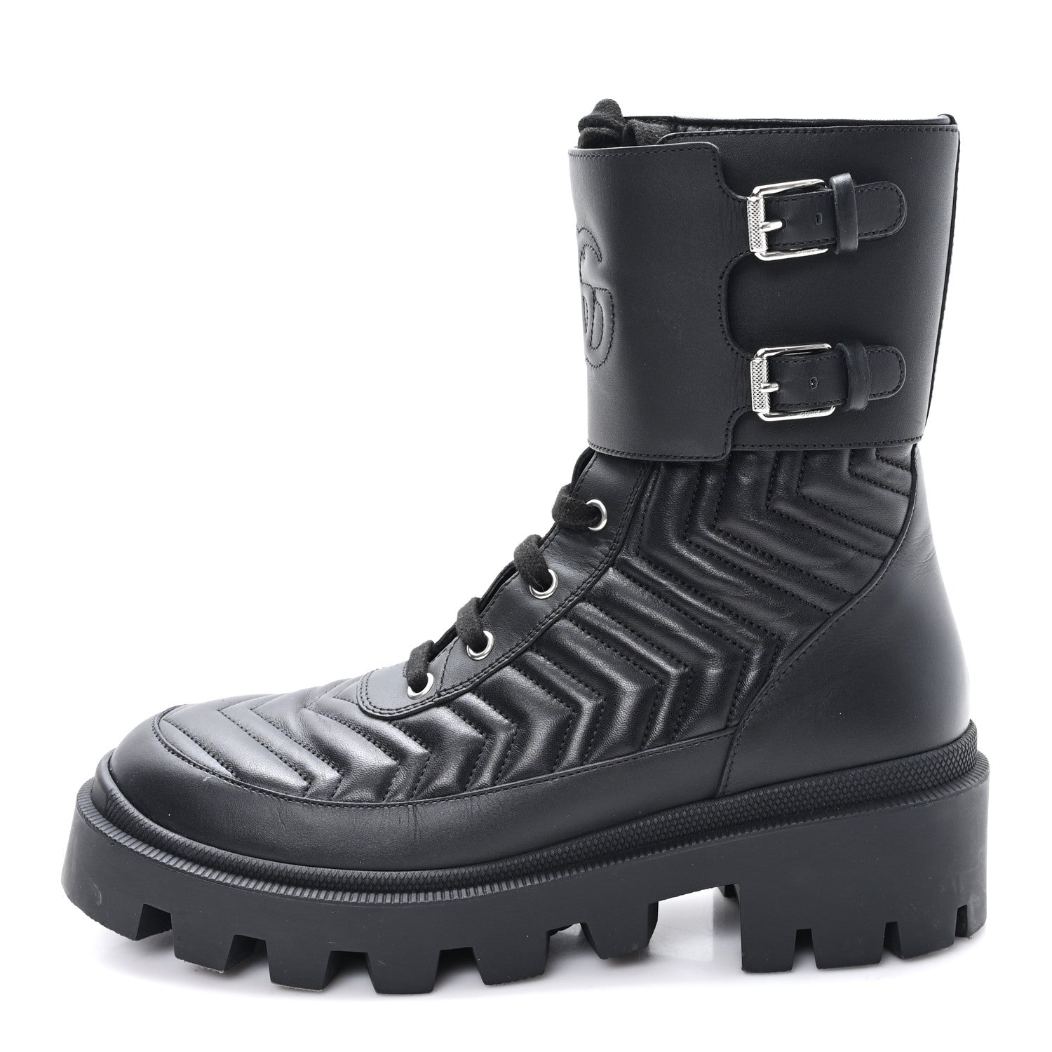 Gucci Nappa Frances GG Matelasse Platform Combat Boots 39 Black 1 of 9