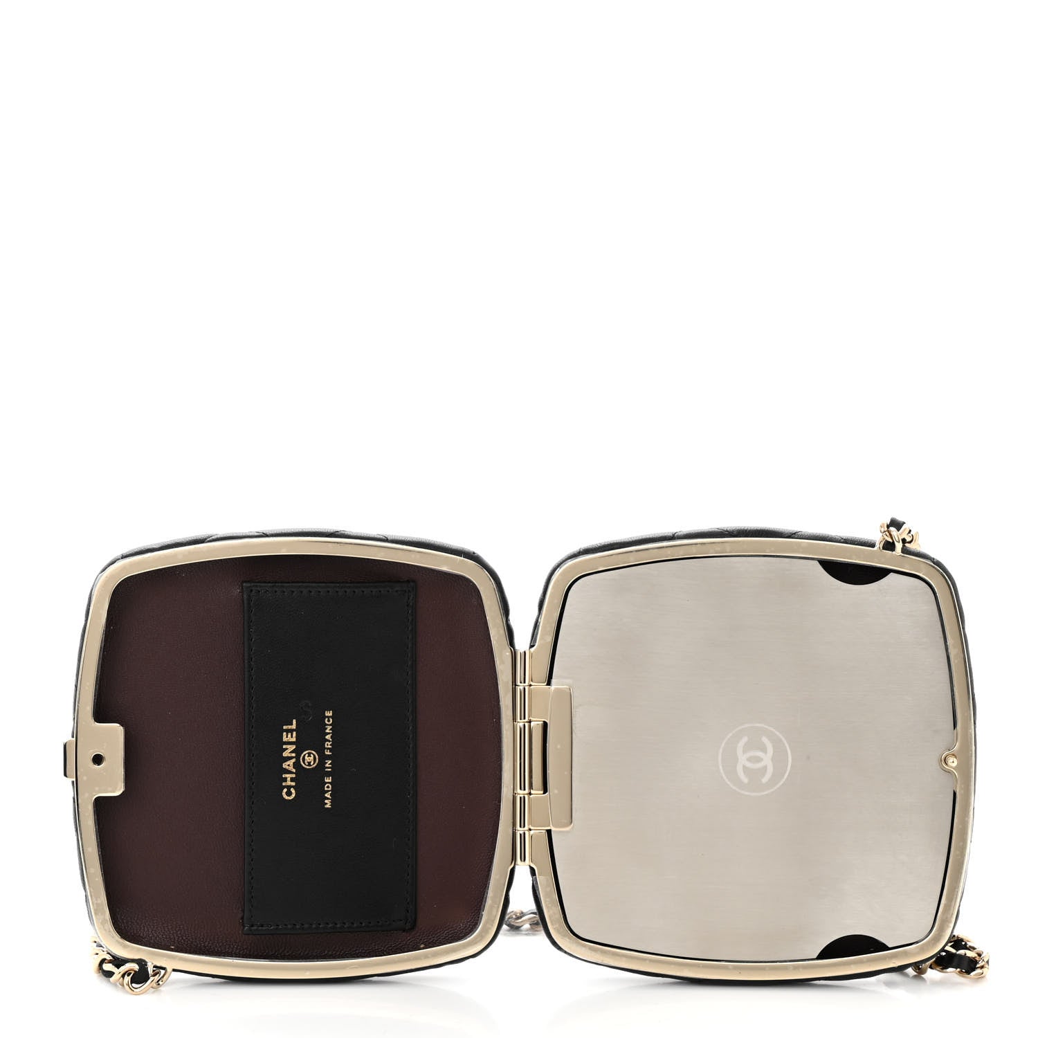 Chanel Lambskin Quilted Compact Vanity Case Purse With Chain Black 6 of 11