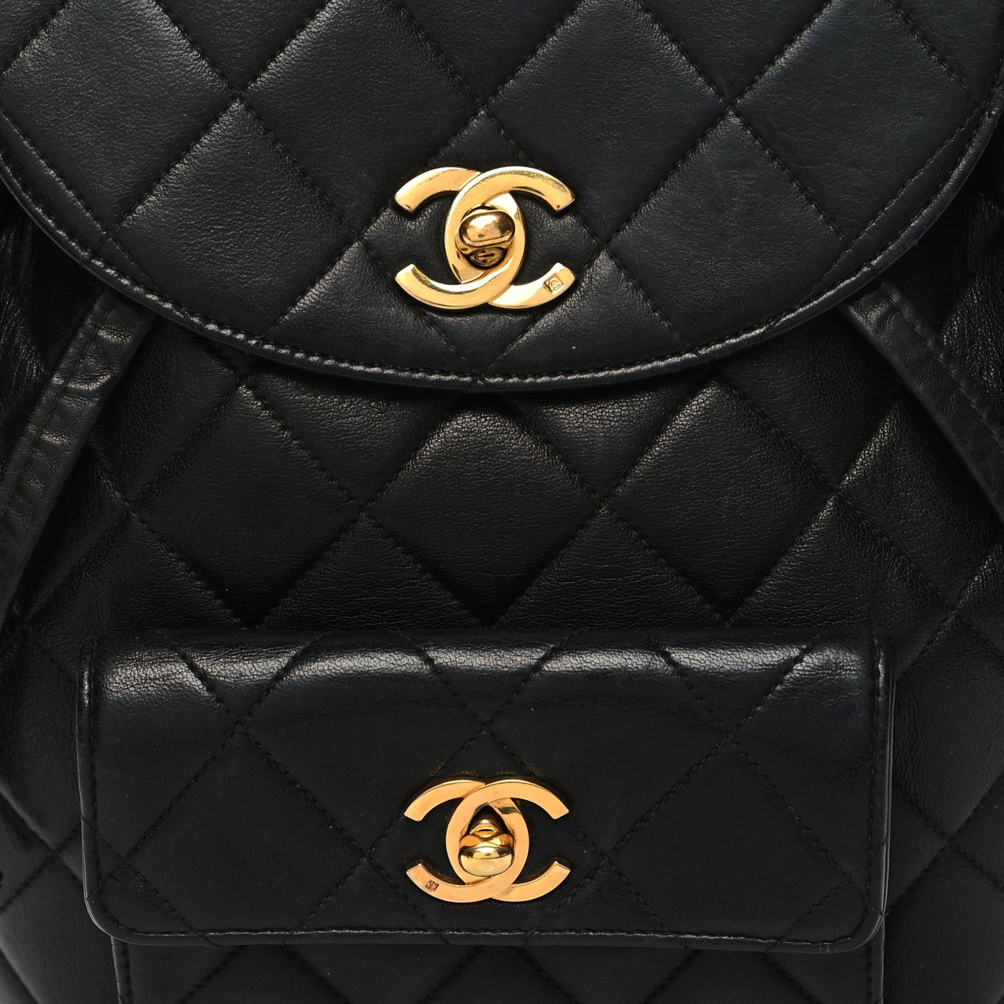 Lambskin Quilted Drawstring Backpack Black