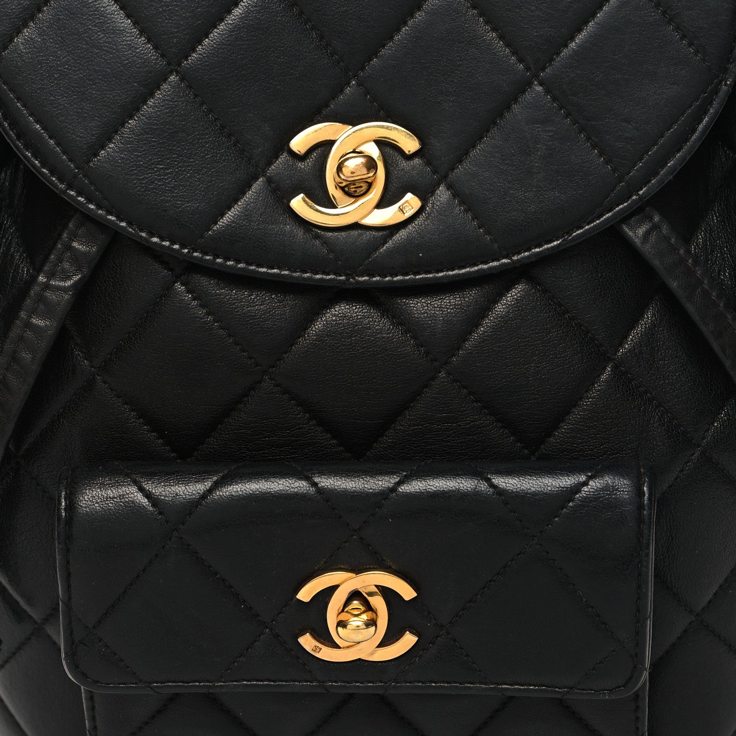 Chanel Lambskin Quilted Drawstring Backpack Black 7 of 12