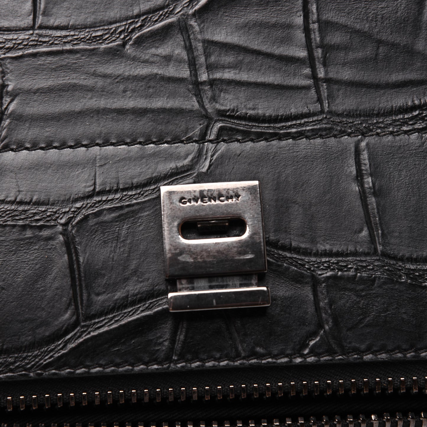 Calfskin Crocodile Embossed Medium Pandora Box Crossbody Bag Black