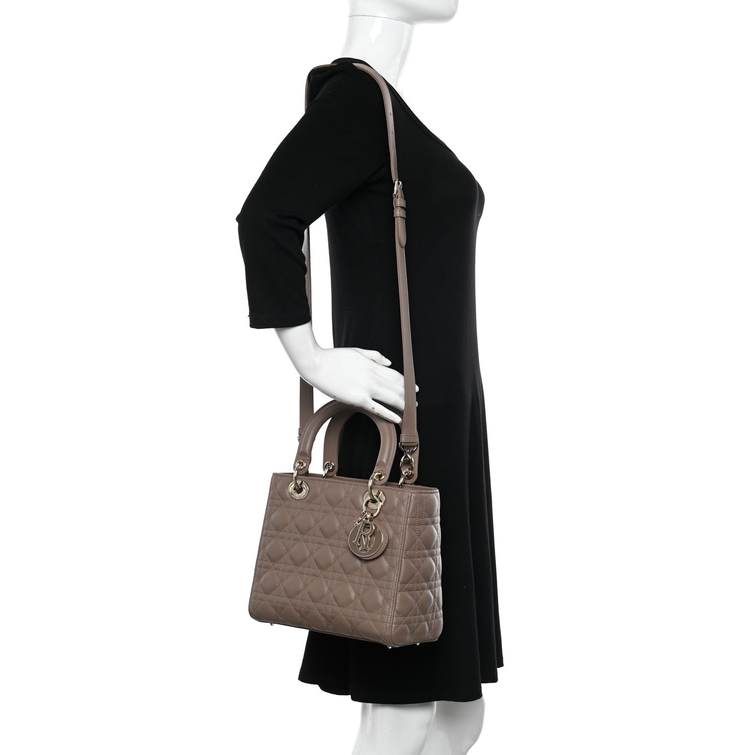Christian Dior CHRISTIAN DIOR Lambskin Cannage Medium Lady Dior Warm Taupe 2 of 12