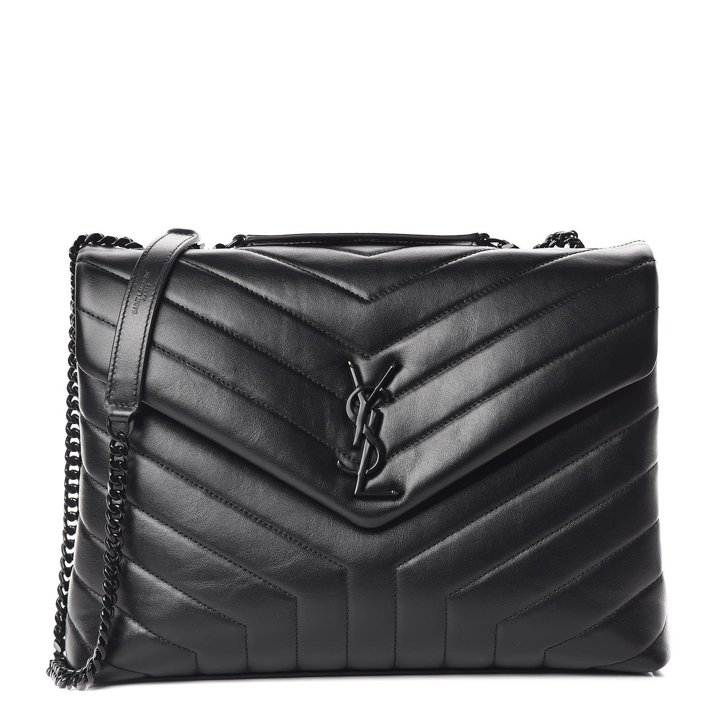 Calfskin Y Quilted Monogram Medium Loulou Chain Satchel Black