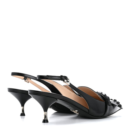 Prada Spazzolato Studded Slingback Pumps 39 Black 5 of 10