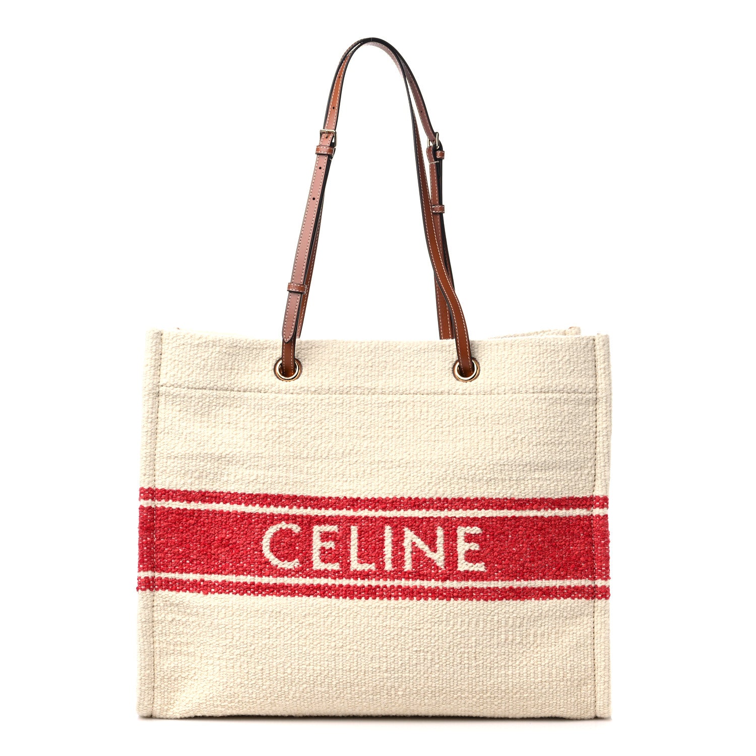 Celine Canvas Calfskin Jacquard Vertical Cabas Red Tan 1 of 8