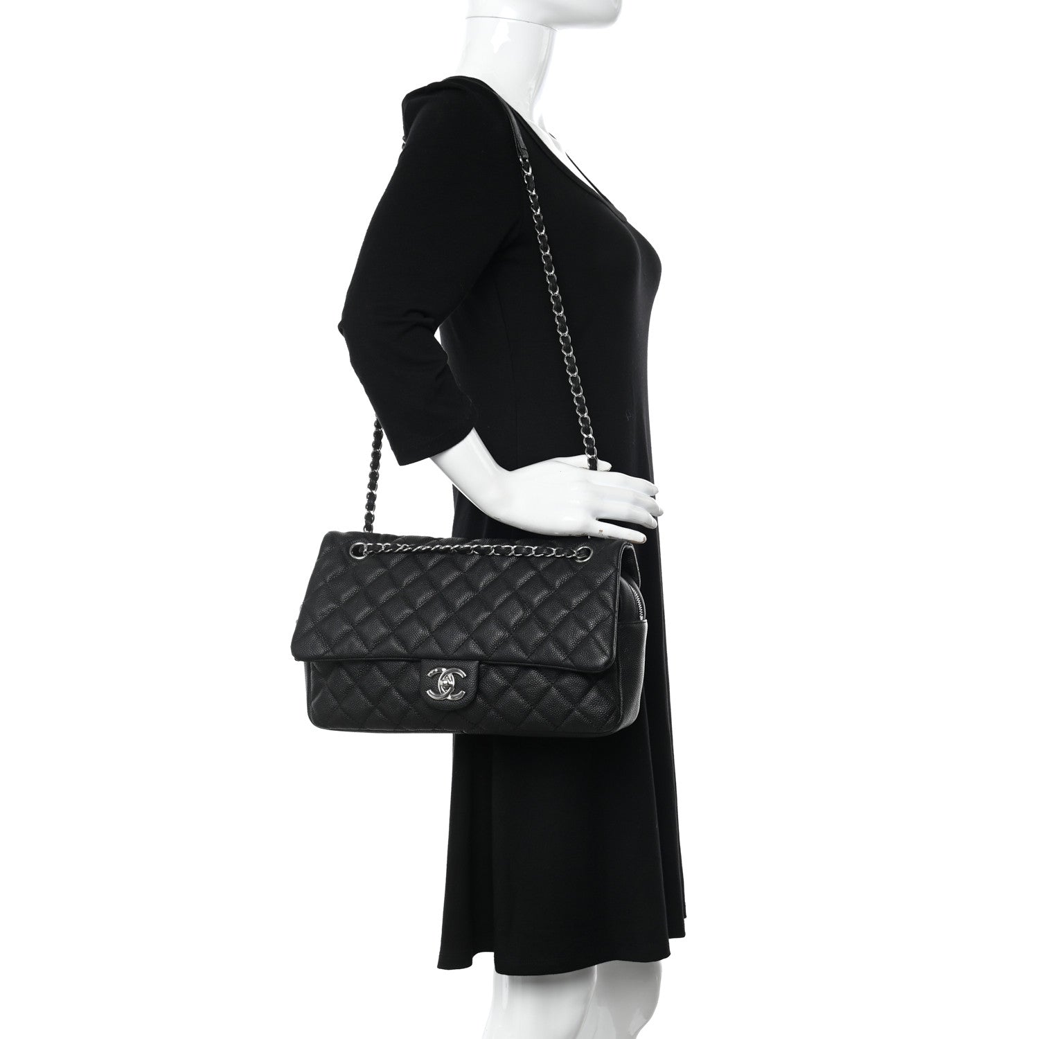 Chanel Caviar Quilted Jumbo Easy Flap Black 2 of 13