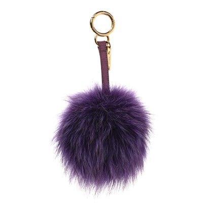 Fendi Fox Fur Vitello Elite Pom Pom Bag Charm Purple 1 of 4