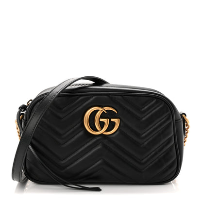 Gucci Calfskin Matelasse Small GG Marmont Chain Shoulder Bag Black 1 of 10