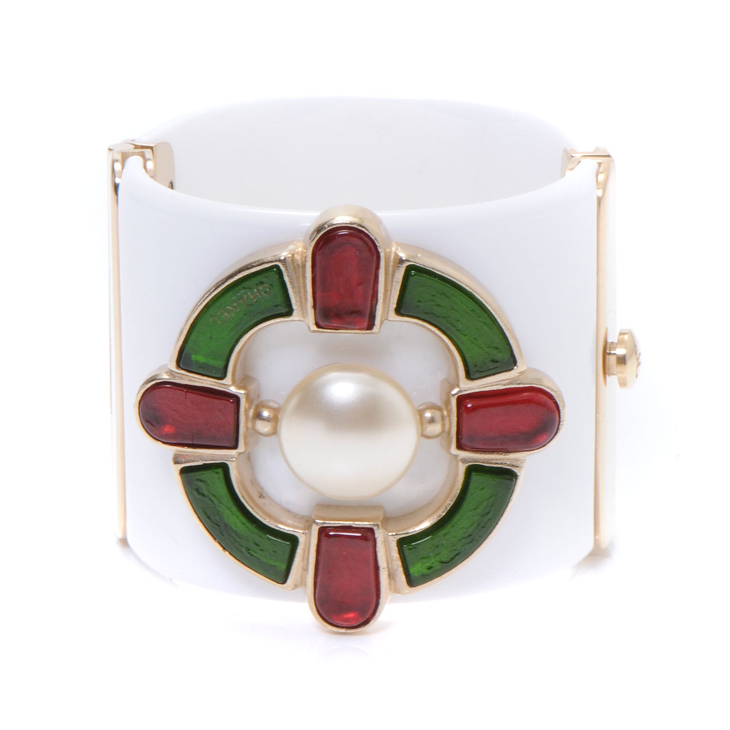 Chanel Resin Gripoix Pearl Wide Cuff White 1 of 6