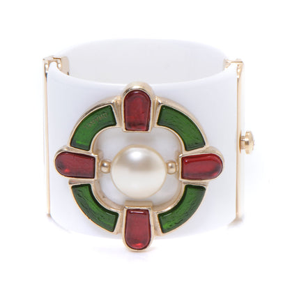 Chanel Resin Gripoix Pearl Wide Cuff White 1 of 6