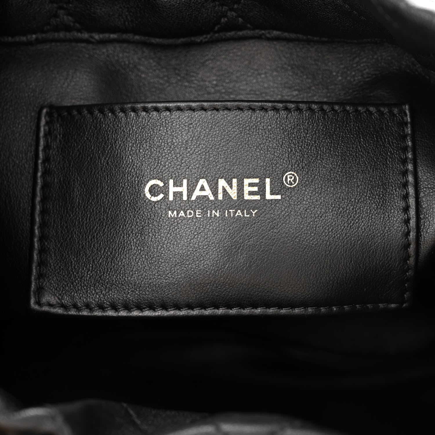 Chanel Shiny Lambskin Quilted Chain Is More Drawstring Bag Black 6 of 10