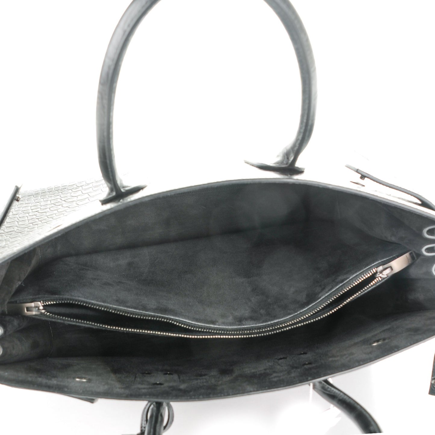 Calfskin Crocodile Embossed Large Sac De Jour Carryall Black