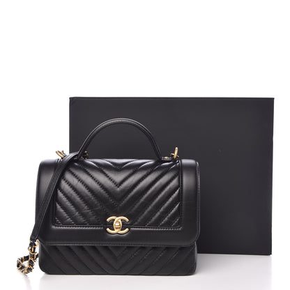 Chanel Calfskin Chevron Quilted Top Handle Flap Black 9 of 9