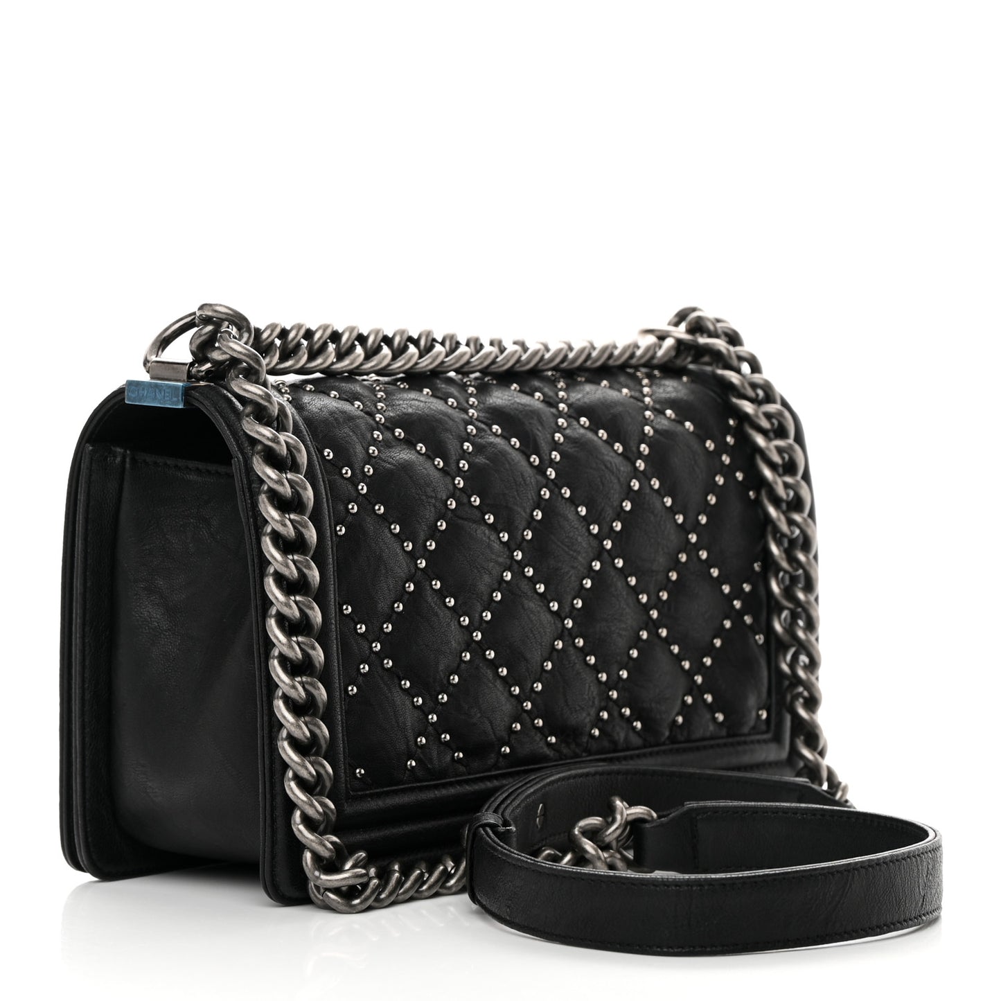 Crumpled Lambskin New Medium Studded Boy Flap Black