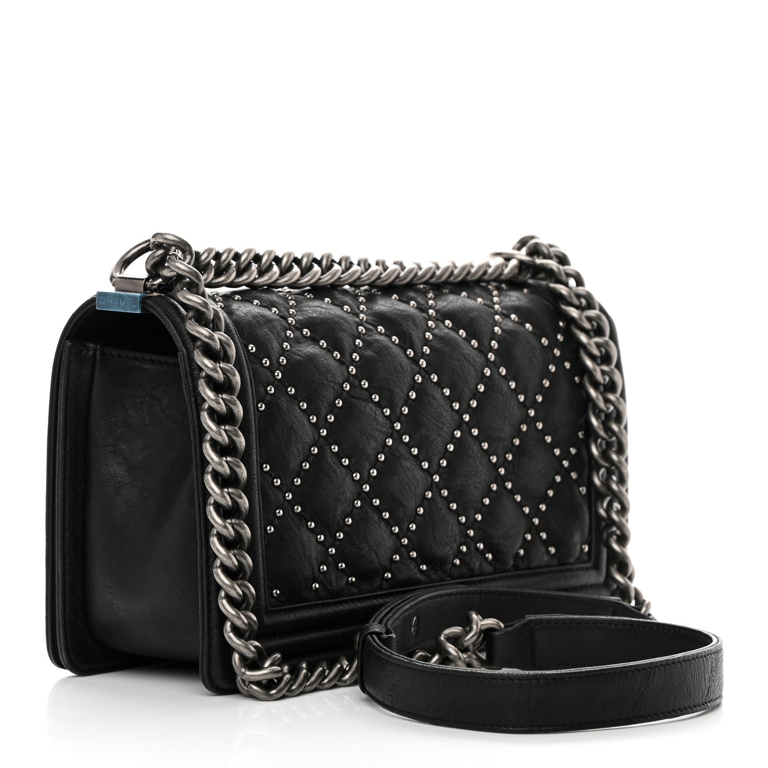 Chanel Crumpled Lambskin New Medium Studded Boy Flap Black 3 of 12