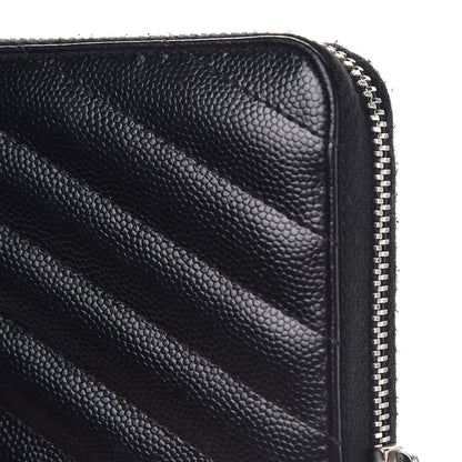 Saint Laurent Grain De Poudre Matelasse Chevron Monogram Zip Around Wallet Black 7 of 7