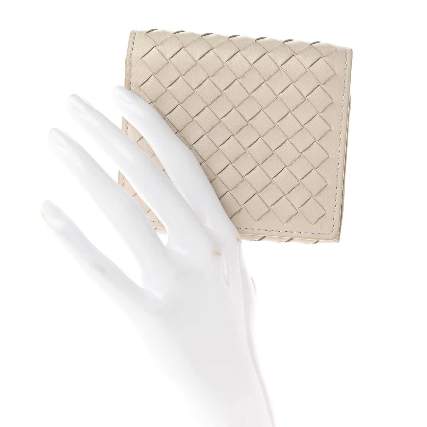 Nappa Intrecciato Tri-Fold Wallet White