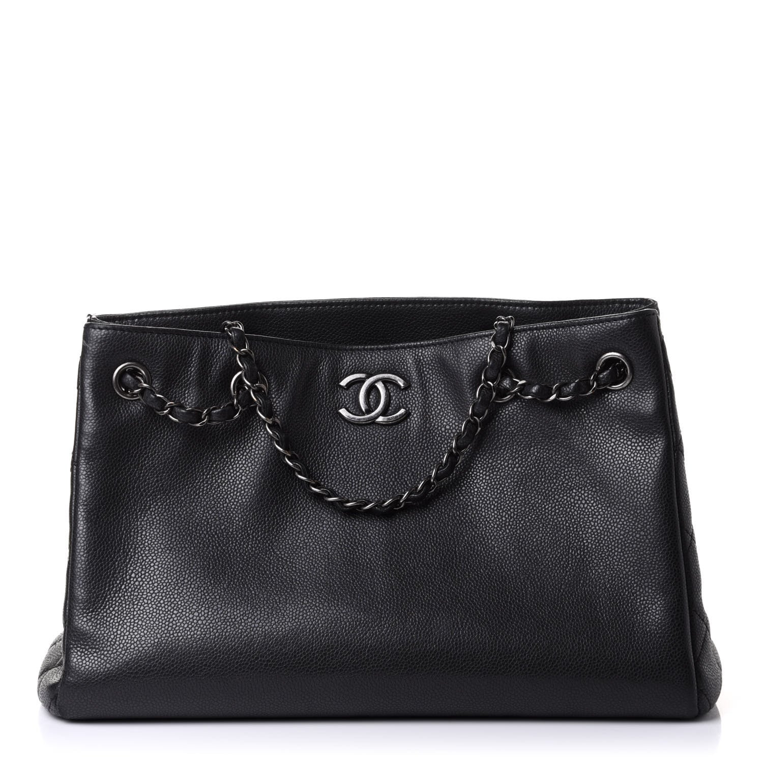 Chanel Metallic Grained Calfskin Medium Woven Chain Shopping Tote Black 1 of 10