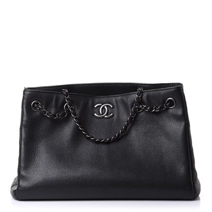 Chanel Metallic Grained Calfskin Medium Woven Chain Shopping Tote Black 1 of 10