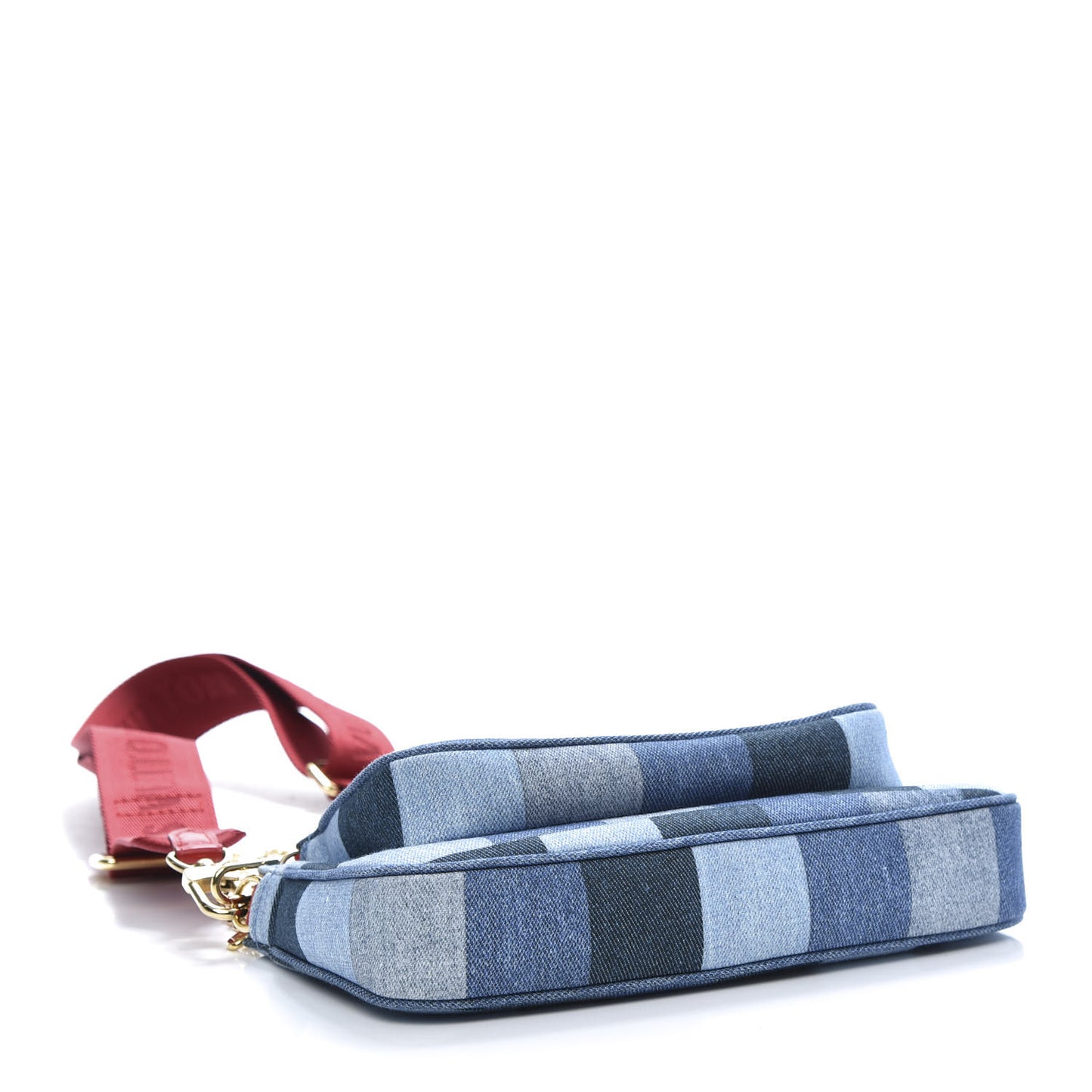 Denim Damier Monogram Patchwork Multi Pochette Accessories Blue Rouge