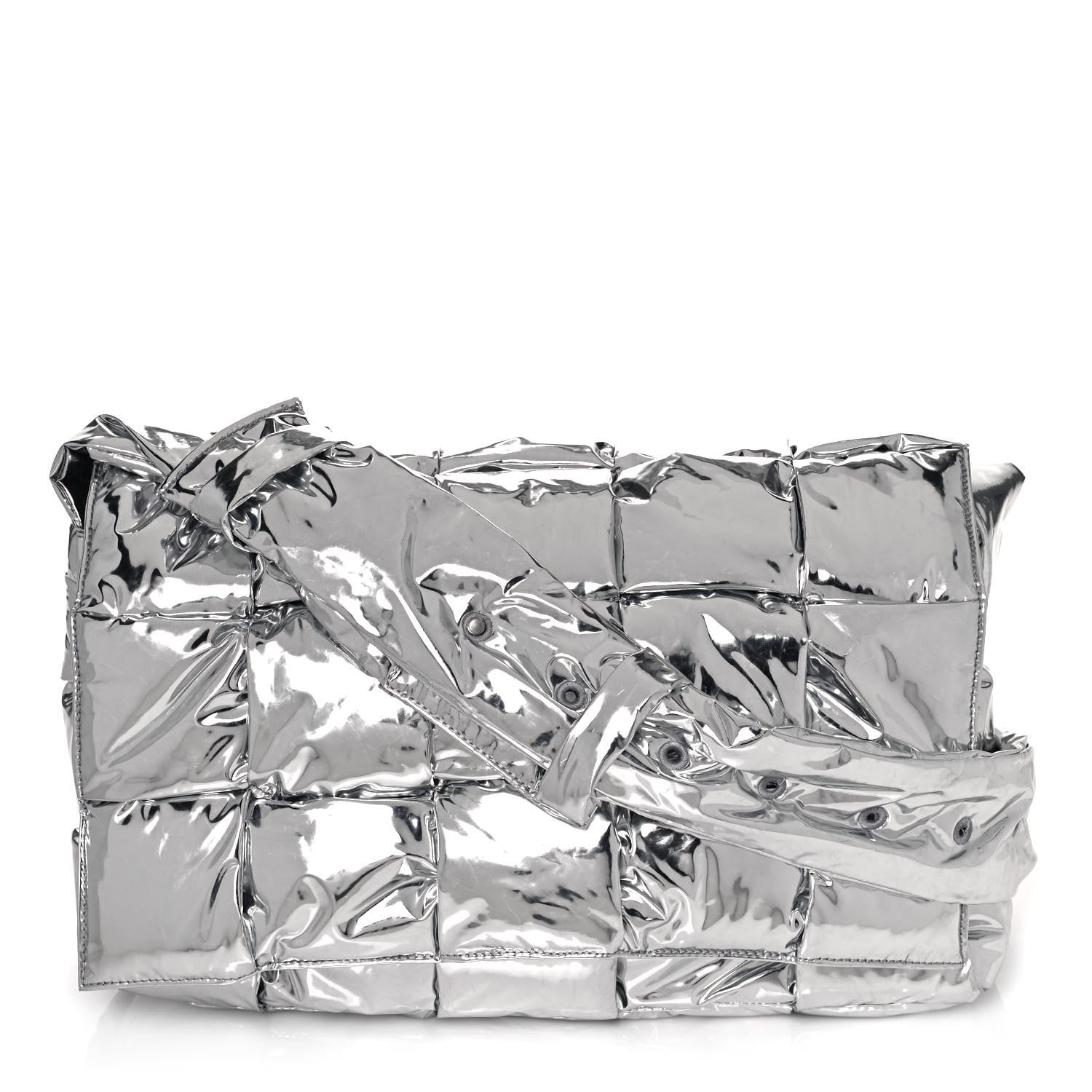 Bottega Veneta Metallic Calfskin Maxi Intrecciato Padded Cassette Crossbody Bag Silver 1 of 11