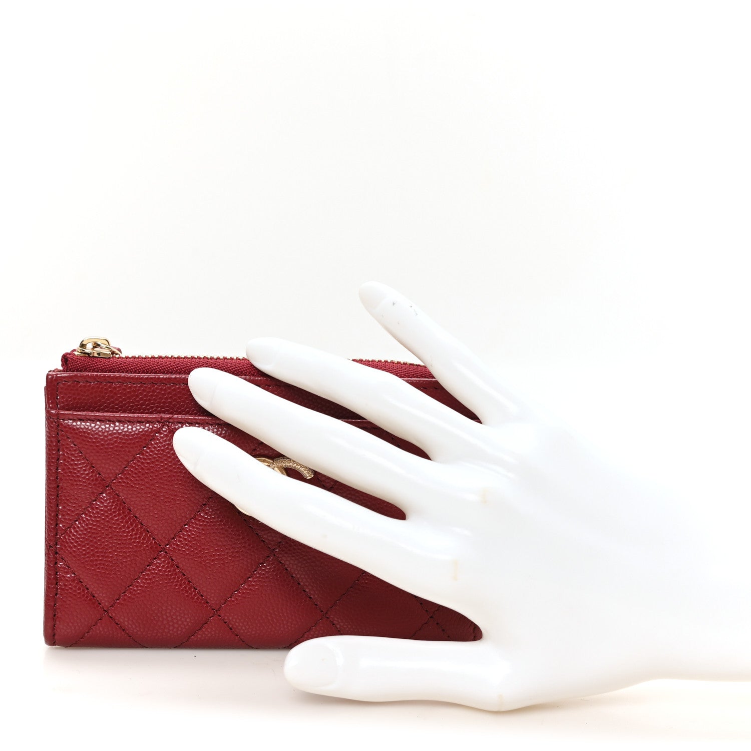 Chanel Caviar Quilted Crystal CC Zip Around Card Holder Red 2 of 7