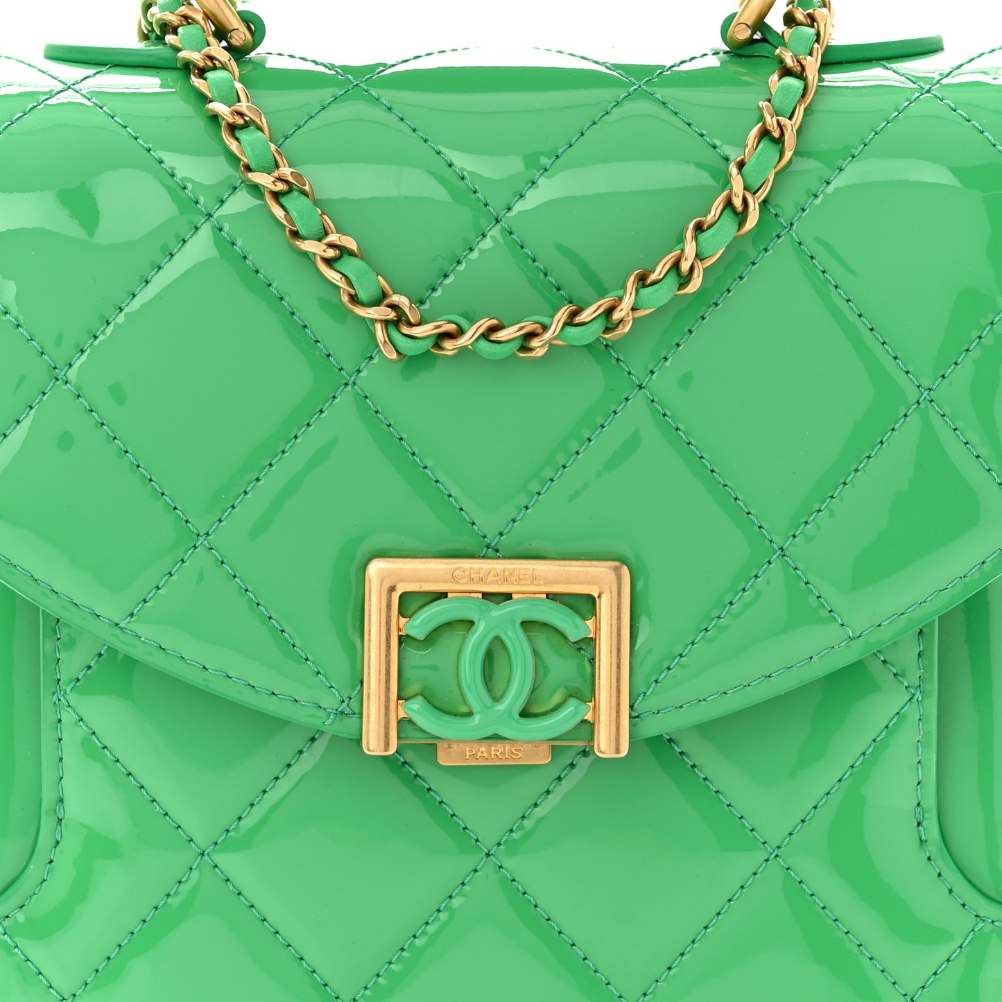 Patent Calfskin Small Flap Bag Green