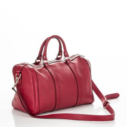 Gucci Calfskin Microguccissima Trim Medium Boston Raspberry Red 3 of 7