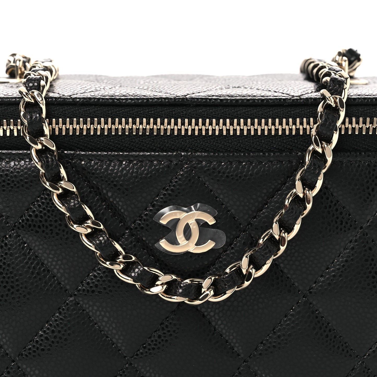 Caviar Quilted Small Vanity Case With Chain Black Black